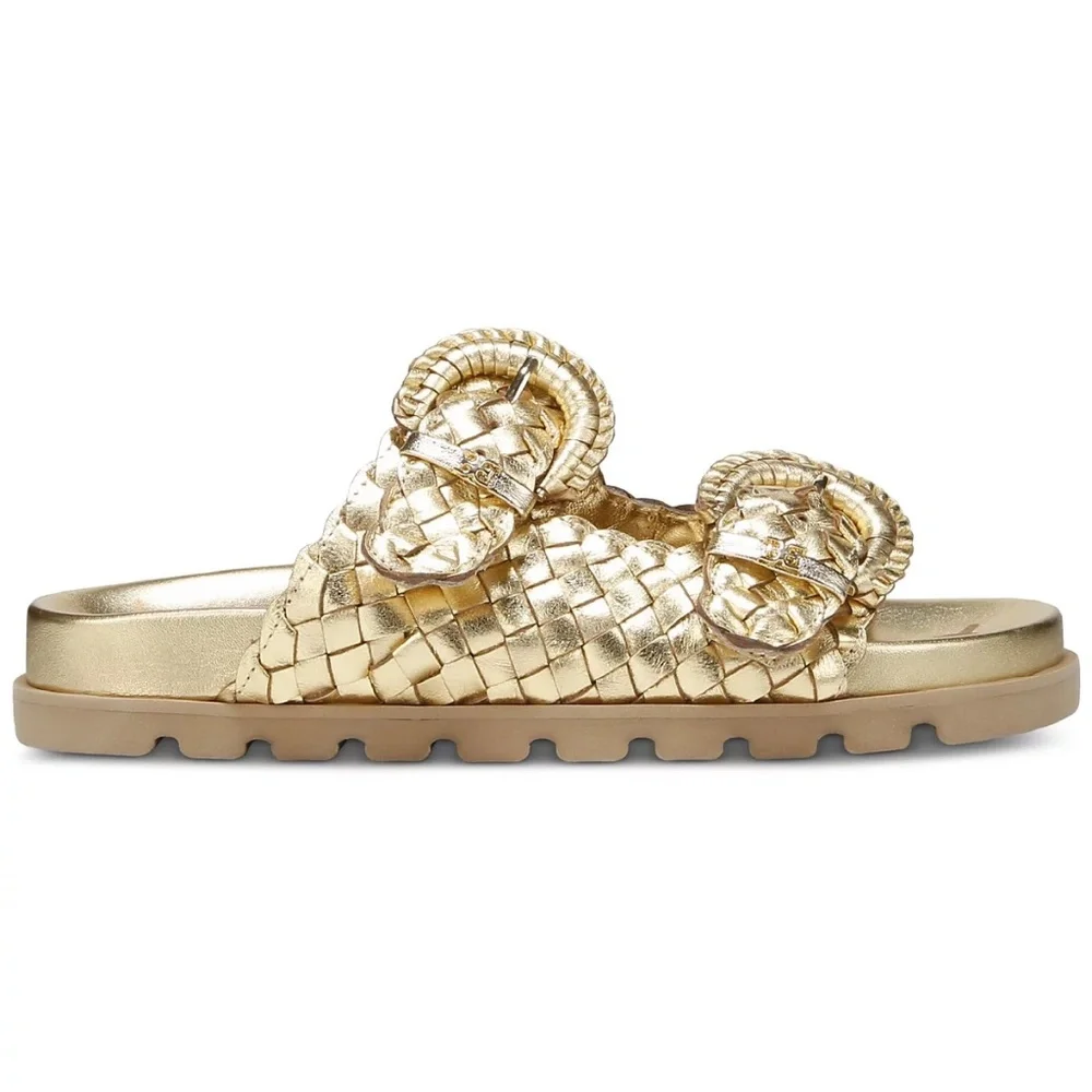Sam Edelman Tiffanie Slide Footbed Sandal Slide Bright Gold Leather Sz 6.5 NEW - Picture 7 of 9